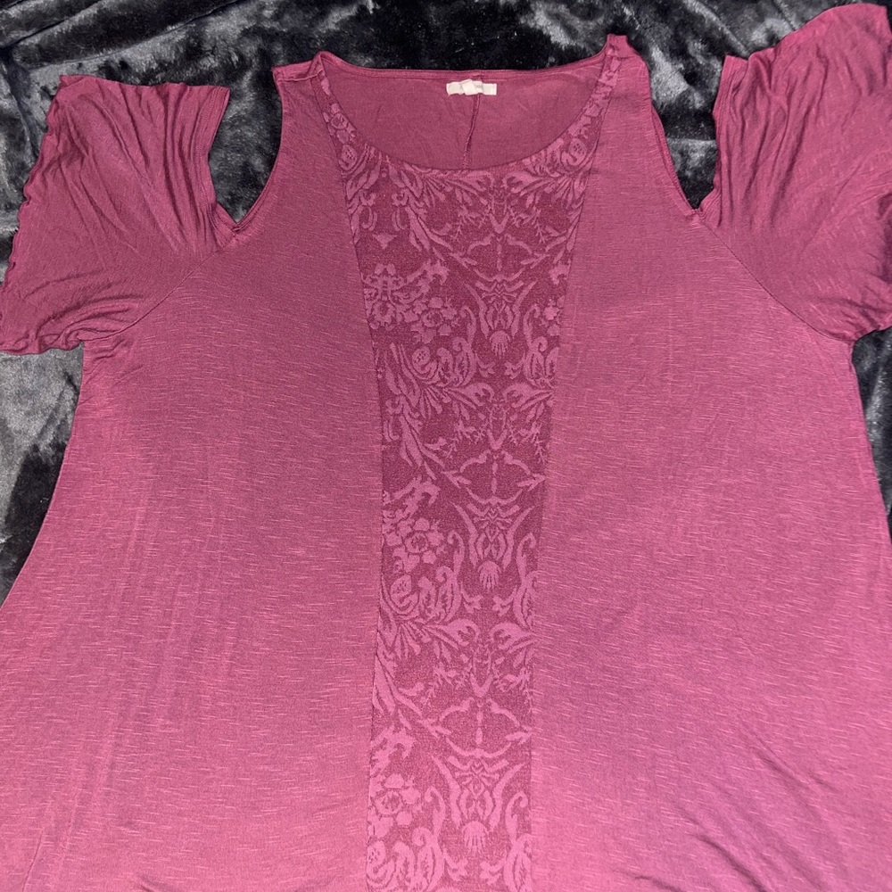 Off the Shoulder Bell Sleeve Top with Lace Accent